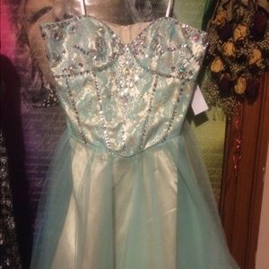 Blue and neutral colored deb dress